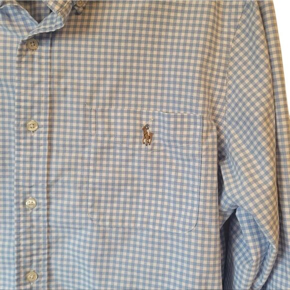 Ralph Lauren Men's Classic Fit Light Blue Gingham 100% Cotton Button Down Shirt - Picture 4 of 6